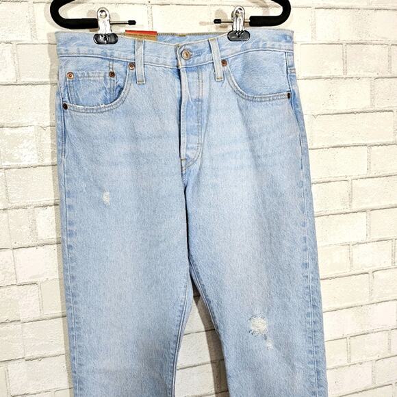 Levi's 501 Skinny Button Fly Distressed Light Wash Jeans - Picture 4 of 12